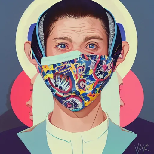 Image similar to Fashion weak portrait of people with sanitary mask, Tristan Eaton, artgerm, Victo Ngai, RHADS, ross draws