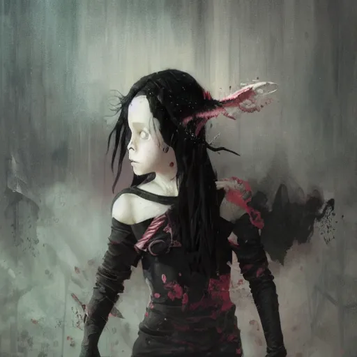 Image similar to goth little girl, artwork by greg rutkowski and hiroriko araki