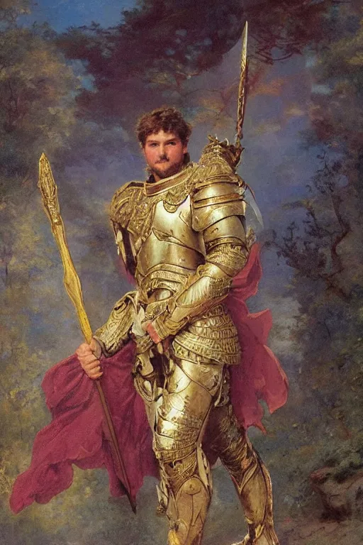 Prompt: a large broad - shouldered paladin warrior in intricate armor after a long battle, with a long broadsword, by adrian smith and delphin enjolras and daniel f. gerhartz and pierre auguste cot