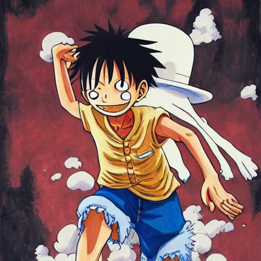 Image similar to luffy in the style of studio ghibli, an ultrafine detailed painting by james jean, behance contest winner, vanitas, angular, altermodern