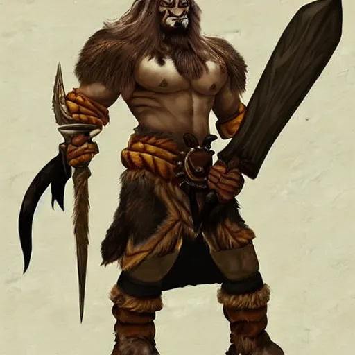 Image similar to Tauren wielding two handed axe, taurens project, warcraft, deviantart, pinterest, behance, dark fantasy