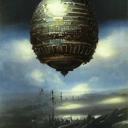 Prompt: enormous flying city in a faberge egg, sky, steampunk, fantasy art, masterpiece, hugh ferriss, digital, peder balke