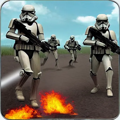 Image similar to star wars clone troopers combat soldiers in vietnam, photo, old picture, lush landscape, jungle, firearms, explosions, helicopters, aerial combat, active battle zone, flamethrower, air support, jedi, land mines, gunfire, violent, star destroyers, star wars lasers, sci - fi, jetpacks, agent orange, bomber planes, smoke, trench warfare