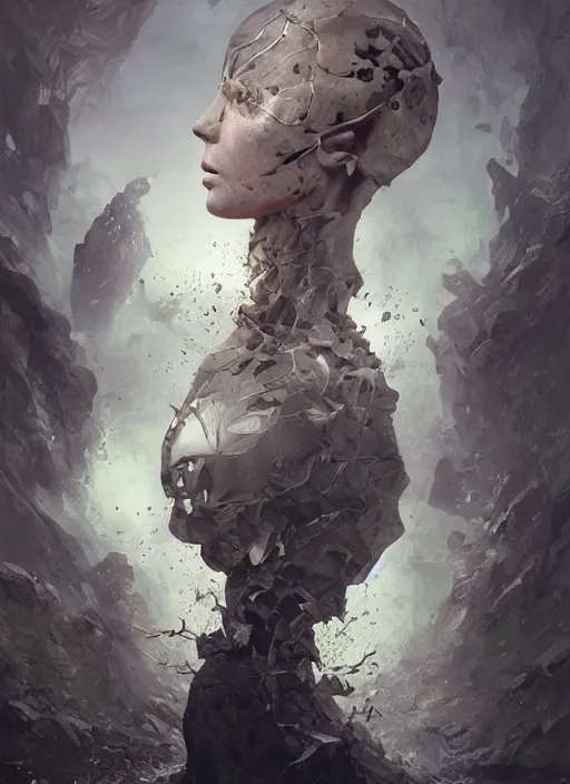 Prompt: technology vs nature, split in half, the truly amazing part about this is that it increasingly appears our cortical evolution reflects this emergent tension, photorealistic portrait by michael komarck, greg rutkowski, victo ngai, artgerm, willem claesz heda and j. dickenson