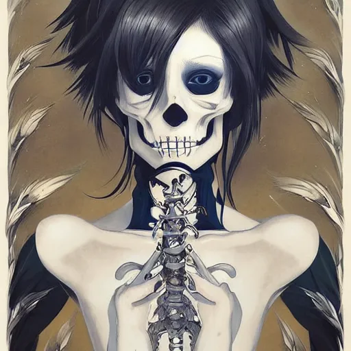 Image similar to anime manga skull portrait young woman skeleton, ghost, elegant, highly detailed, digital art, studio ghibli, art by JC Leyendecker and sachin teng