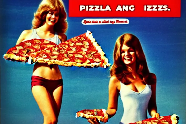 Image similar to 70s, angels, pizza, advertisement