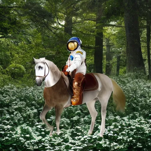 Prompt: an astronaut rode a horse in a forest of osmanthus