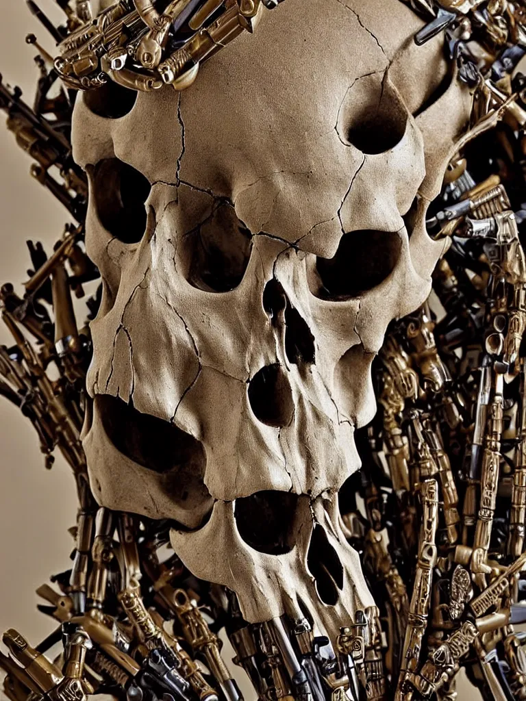 Image similar to animal skull made of rifles, ultra-realistic, intricate details photograph