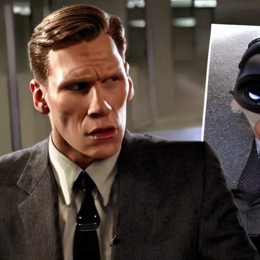 Image similar to Live Action Still of Jerma985 in Men in Black, real life, hyperrealistic, ultra realistic, realistic, highly detailed, epic, HD quality, 8k resolution, body and headshot, film still