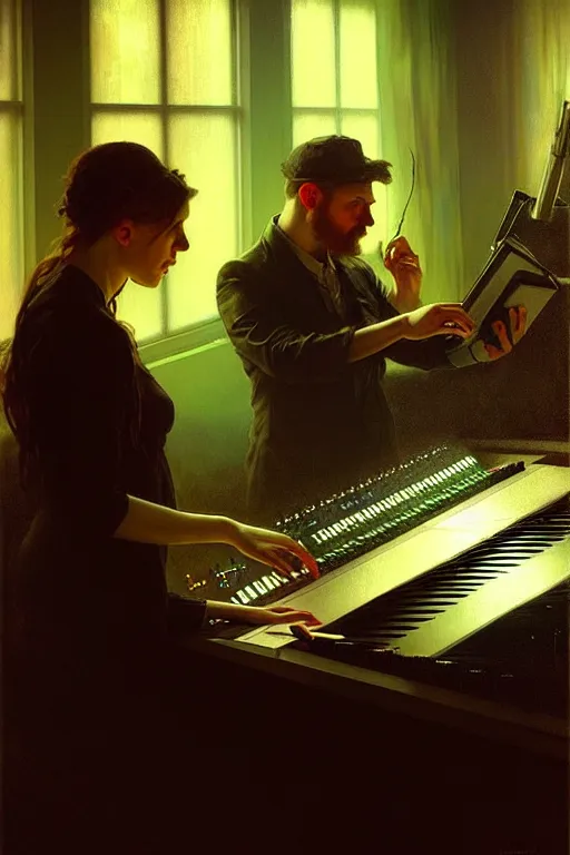 Prompt: hyperrealist portait of zu nd odyofilz mixing a music track at the office. by jeremy mann and alphonse mucha, fantasy art, photo realistic, dynamic lighting, artstation, poster, volumetric lighting, very detailed faces, 4 k, award winning