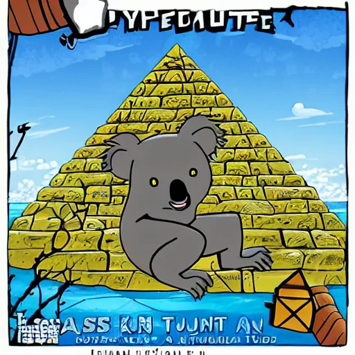 Image similar to a koala adventure in a pyramid in the style of tuomas korpi