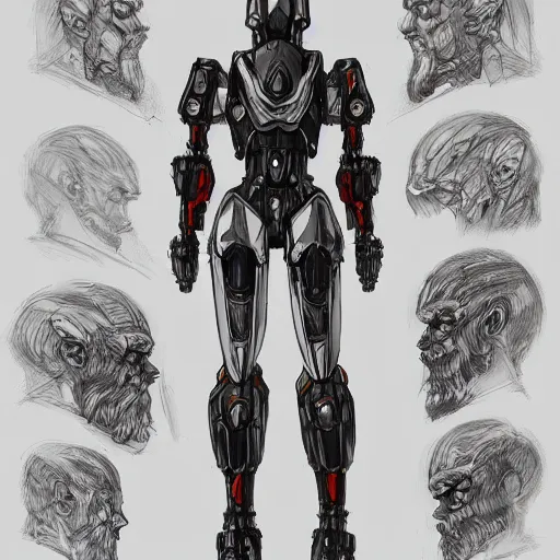 Image similar to character design sketch humanoid mecha by damascus apparel, fantasy, 4 k, high detail, sharp focus, trend in artstation