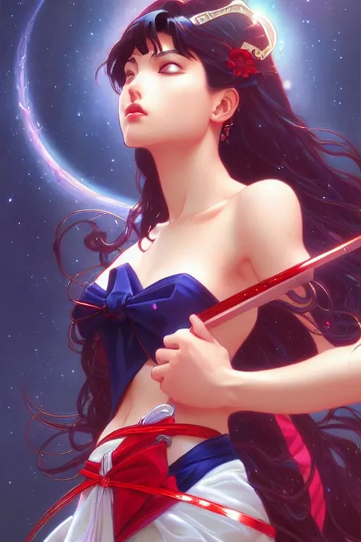 Image similar to sailor mars, fantasy, intricate, elegant, highly detailed, digital painting, artstation, concept art, matte, sharp focus, illustration, art by Artgerm and Greg Rutkowski and Alphonse Mucha