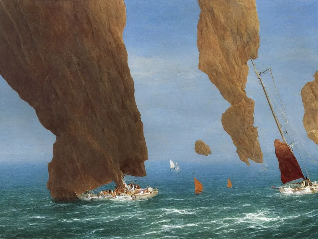 Image similar to A surprise sailing boat on the sea with the Esterel in background. Painting by Caspar David Friedrich, Roger Dean, Walton Ford