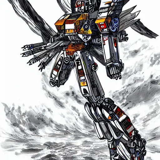 Prompt: winged ver.ka mecha in outer space, ink on paper, 8k high quality detailed art, trending on art station, manga art, by Eiichiro Oda