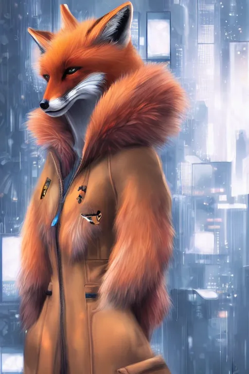 Image similar to a fox fursona, trending on artstation, by kawacy, furry art, digital art, cyberpunk