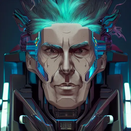 Image similar to transformers rick sanchez portrait by and james jean and erik jones, inspired by ghost in the shell, beautiful fine face features, intricate high details, sharp, ultradetailed, 3 d octane render