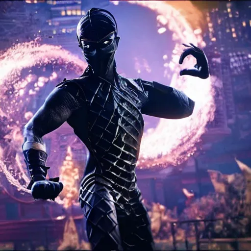 Image similar to John Mulaney rendered in Mortal Kombat 11 in a fight pose