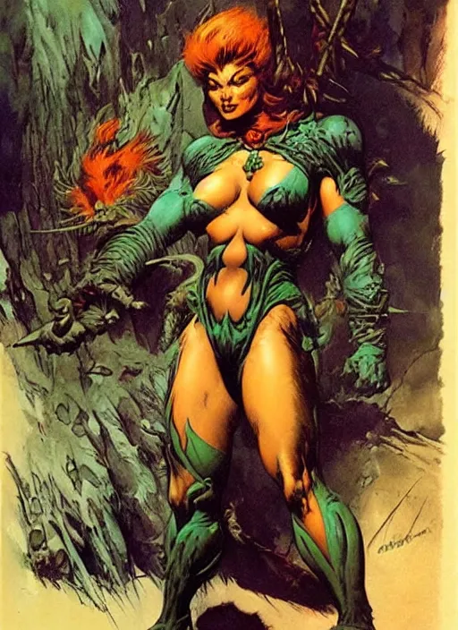 Prompt: female vetala, strong line, deep color, beautiful! coherent! by frank frazetta, high contrast