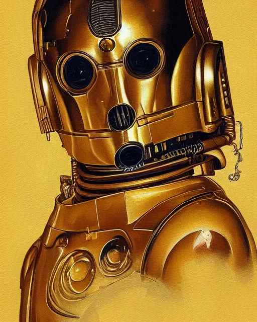 Image similar to portrait of c - 3 po by greg rutkowski in the style of egon schiele