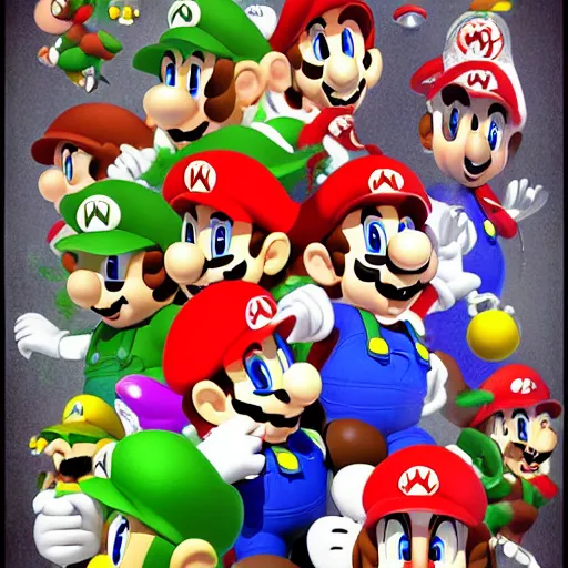 Prompt: full - color fantasy art by chris achilleos of the super mario bros. characters in the mushroom kingdom.