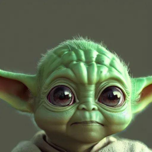 Image similar to portrait of baby yoda as a middle-aged man, au naturel, hyper detailed, digital art, trending on artstation, cinematic lighting, studio quality, smooth render, unreal engine 5 rendered, octane rendered, art style by klimt and nixeu and ian sprigger and wlop and krenz cushart