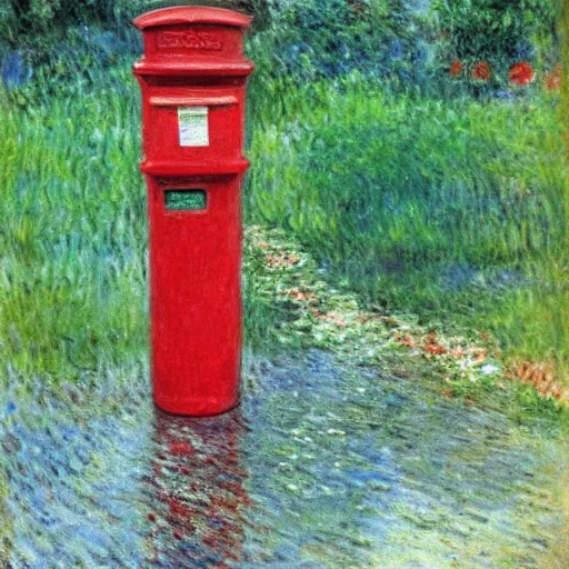 Prompt: post box full if love letters under the rain by monet