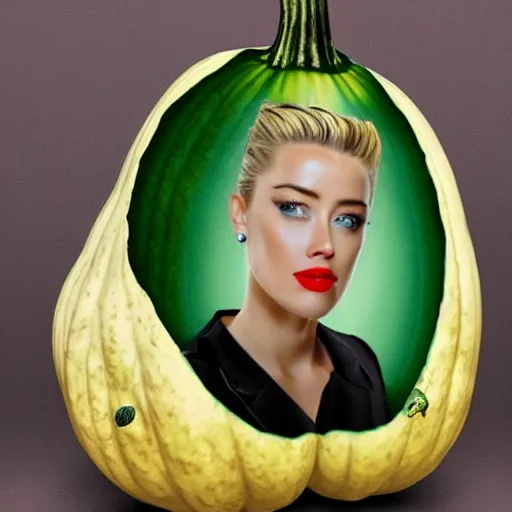 Image similar to gourd with face of amber heard hybrid intercross mix as a gourd