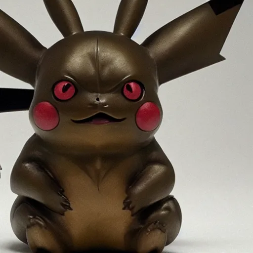 Prompt: Pikachu, a bronze sculpture by Guillermo del Toro, featured on deviantart, antipodeans, movie still, ultra detailed, shiny