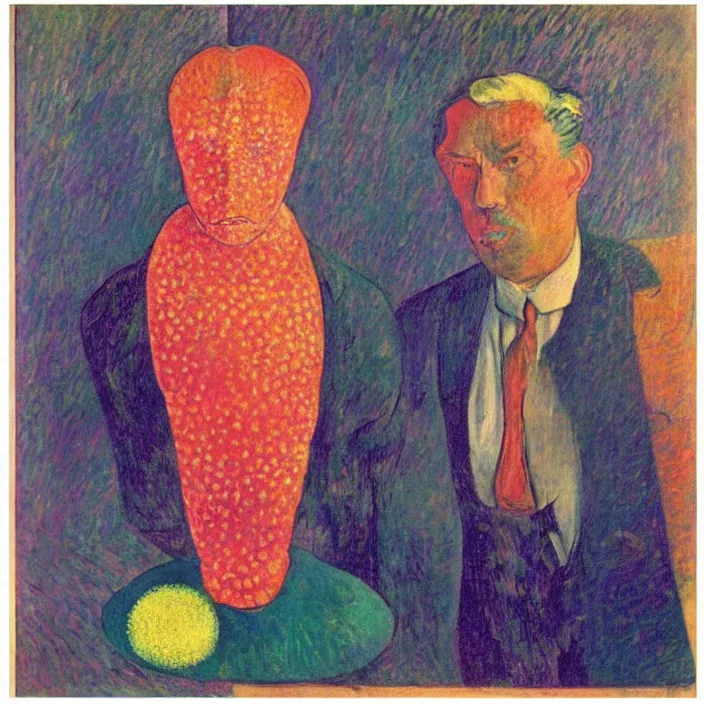 Prompt: portrait of the coral collector. henri de toulouse - lautrec, rufino tamayo, rene magritte, agnes pelton