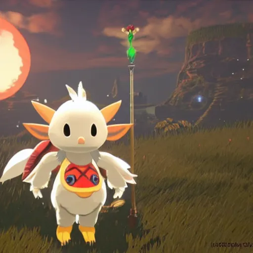 Prompt: A Moogle in The Legend of Zelda Breath of the Wild, toon shading, npr