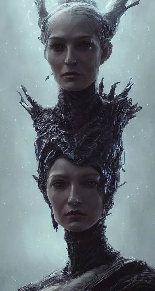 Prompt: A fancy portrait of an alien women by Greg Rutkowski, Sung Choi, Mitchell Mohrhauser, Maciej Kuciara, Johnson Ting, Maxim Verehin, Peter Konig, Bloodborne, 8k photorealistic, cinematic lighting, HD, high details, dramatic, dark atmosphere, trending on artstation