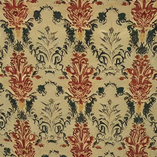 Prompt: damask with floral sprigs, italy, baroque, 1 6 0 0 - 1 6 5 0, silk two - tone damask