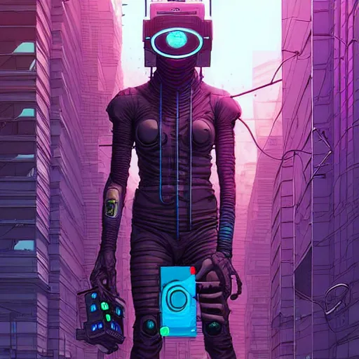 Image similar to A cyberpunk Chameleon cyborg on the street of a cyberpunk city art by Josan Gonzalez, sci-fi, highly detailed, digital painting, artstation, smooth, sharp focus, illustration, concept art by Josan Gonzalez and James Gurney and Mœbius