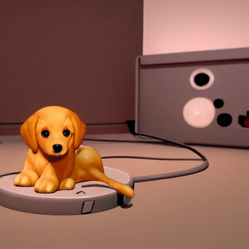 Prompt: a puppy that can function as a toaster , concept art, trending on artstation 3D.