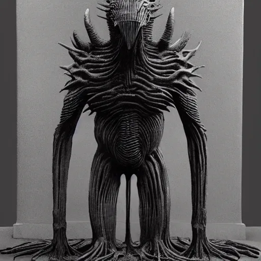 Prompt: “a 3d model of a massive monster designed by H.R Giger and beksinski”