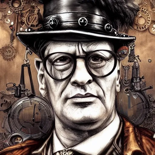 Prompt: portrait of herman brood, steampunk art, fantasy style, super high detail, super high quality, talented artist, trending on artstation, machinarium