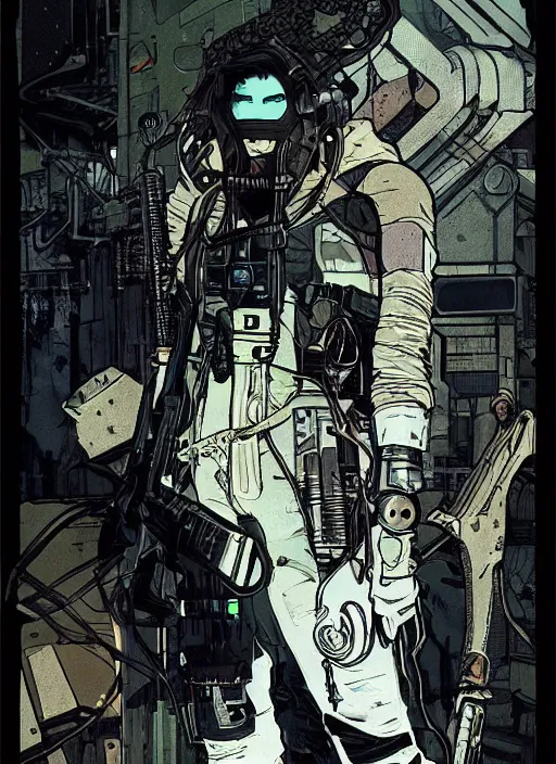 Prompt: the snake. cyberpunk assassin. moody industrial setting. portrait. illustration, pop art, art by ashley wood and alphonse mucha and laurie greasley and josan gonzalez. cinematic. realistic proportions. artstationhq