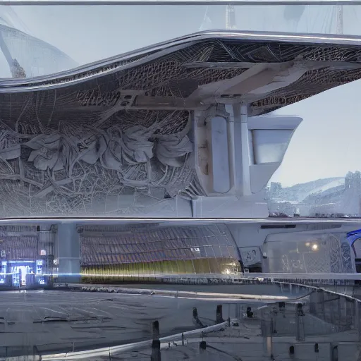 Image similar to sci-fi wall panel structure on the coronation of napoleon painting and photogrammetry point cloud digital billboard in the middle, unreal engine 5, keyshot, octane, artstation trending, ultra high detail, ultra realistic, cinematic, 8k, 16k, in style of zaha hadid, colors in style of nanospace Michael Menzelincev, colors in style of the Blade Runner 2049, in plastic, dark, tilt shift,