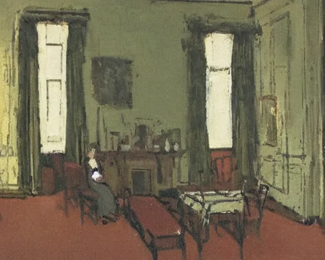 Prompt: mary kelly's room at miller's court by walter sickert,