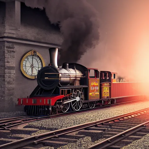 Image similar to a steam engine train at a station platform, highly detailed, photorealistic portrait, bright studio setting, studio lighting, crisp quality and light reflections, unreal engine 5 quality render