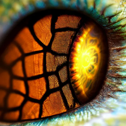 Prompt: hyper realistic dragon eye, scales, 8 k dop dof, fantasy art