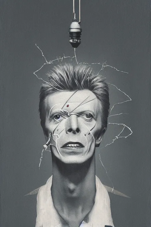 Image similar to portrait of david bowie's head inside an upside down light bulb, kintsugi, modern fine art, fractal, intricate, elegant, highly detailed, digital photography, subsurface scattering, by banksy and basquiat and greg rutkowski,