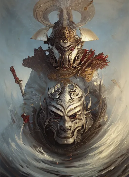 Image similar to subsurface scattering, white, koi, samurai deity with chitin armor, by jesper ejsing, justin gerard, tomasz alen kopera, cgsociety and fenghua zhong, highly detailed, rim light, cinematic lighting, illustration, art, octane render, very coherent, cinematic, hyper realism, high detail, octane render, 8 k