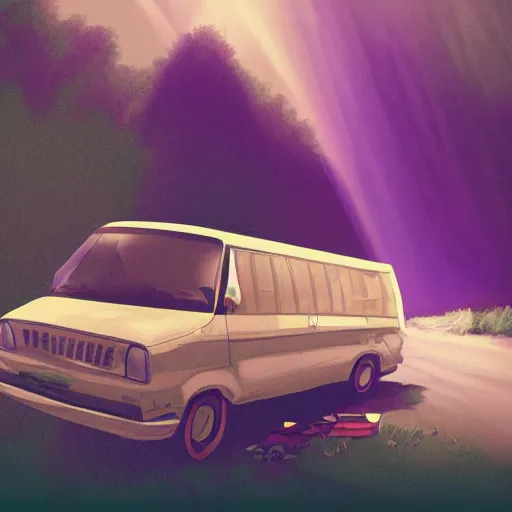 Prompt: Intricate detailed illustration, Matt Foley living in a van down by the river, cinematic lighting, by Philip Hood, wide angle, volumetric light scattering, 8k, artstation, concept art,