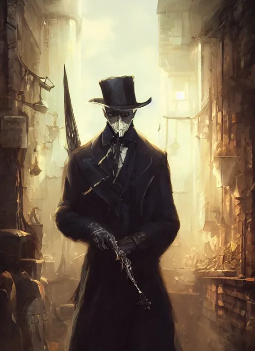 Image similar to highly detailed portrait of jack the ripper, realistic, horror, fantasy art by greg rutkowski, stanley artgerm, loish, rhads, tom bagshaw, global illumination, radiant light, detailed and intricate environment