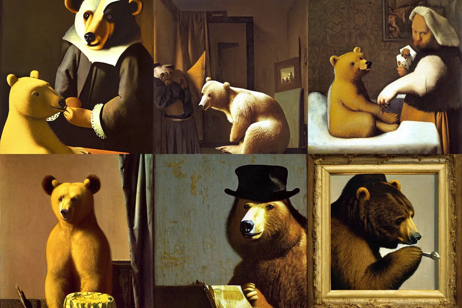 Prompt: a bear with a perl, by johannes vermeer