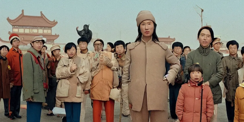 Image similar to film still from wes anderson movie, baotou china,