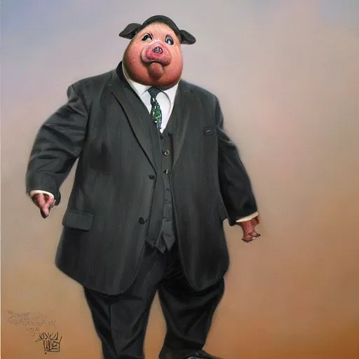 Prompt: portrait of an anthropomorphic fat pig wearing a suit, oil painting, masterpiece, extremely detailed, sharp focus, intricate, award-winning, hyperrealistic, by Ralph Horsley, by artgerm