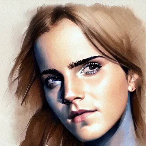 Prompt: portrait of emma watson, en profil, highly detailed, blue hues, greg rutkowski